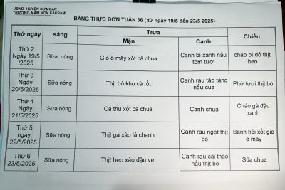 Bảng thực đơn tháng 5/2025